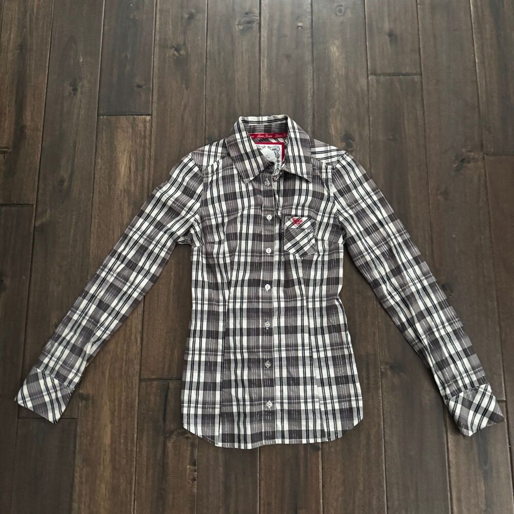 Guess Jeans Plaid Western Fall Button Down Long Sleeve Shirt XS